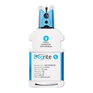Degrite S USB Data Logger that allows easy downloading ot temperature data. USB temperature data logger USB logger Single Use Data Logger
