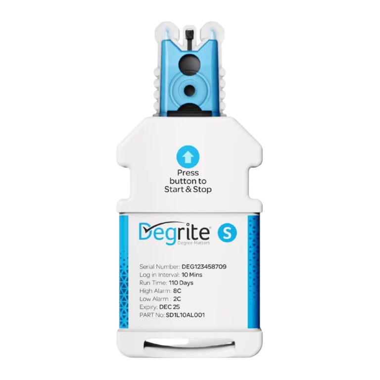 Degrite S USB Data Logger that allows easy downloading ot temperature data. USB temperature data logger USB logger Single Use Data Logger